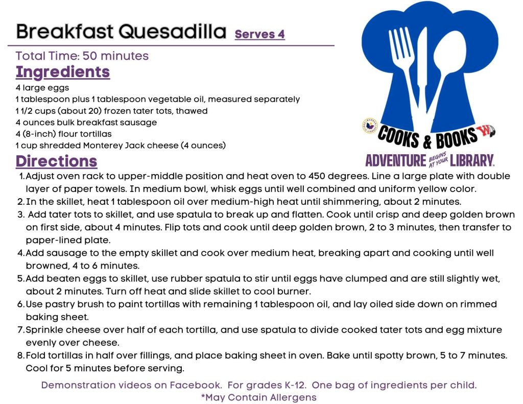 Breakfast Quesadilla; ingredients and directions