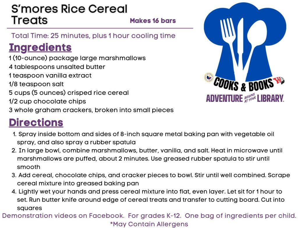 S'mores Rice Cereal Treats; ingredients and directions