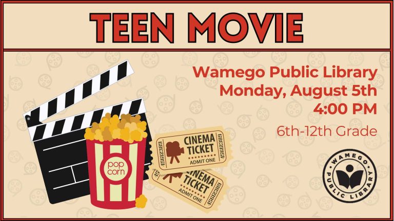 Teen Movie Night, August 5th at 4pm, at WPL, 6th-12th graders welcome