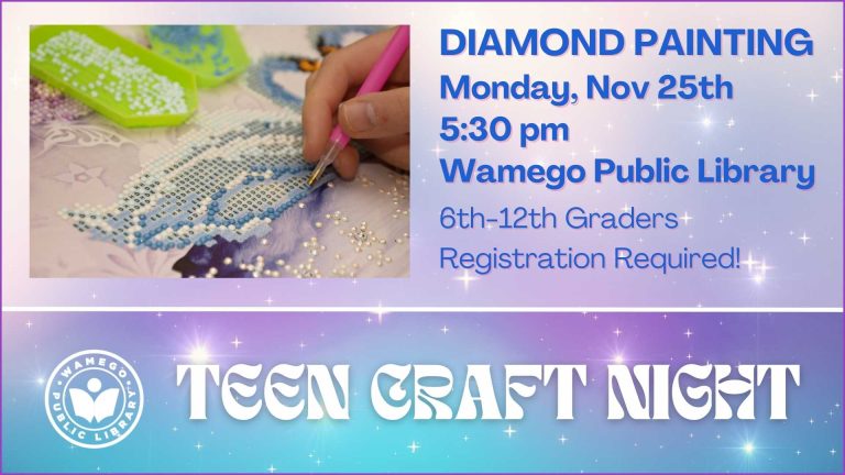 Diamond Painting, Monday, November 25th at 5:30 pm, at WPL, click to register