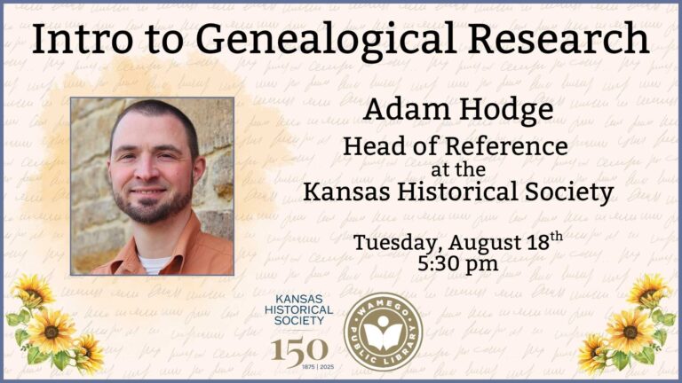 Adult Class: Intro to Genealogical Research with Adam Hodge, Tuesday, August 18th at 5:30 pm