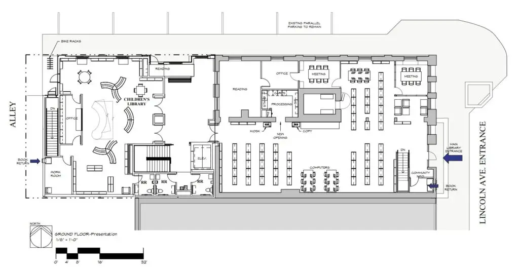 Blue Print of new library. Upstairs floor plan