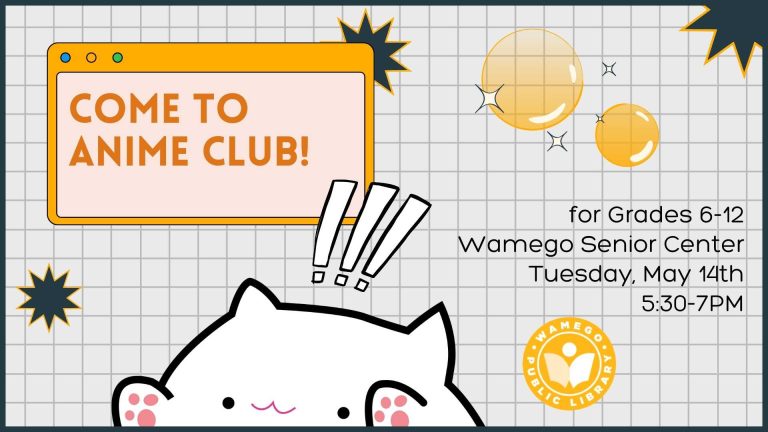 Anime Club, second Tuesdays at 5:30pm, Wamego Senior Center