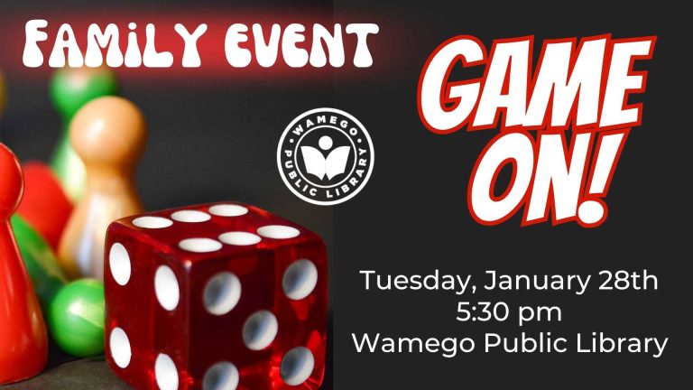 Game On Family Event: Tuesday, January 28th at 5:30 pm, at WPL