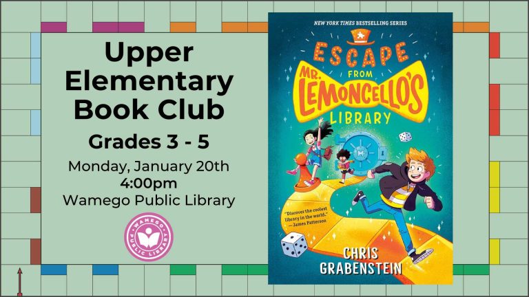 Upper Elementary Book Club: Escape from Mr. Lemoncello's Library by Chris Grabenstein, Monday, January 20th at 4 pm, at WPL