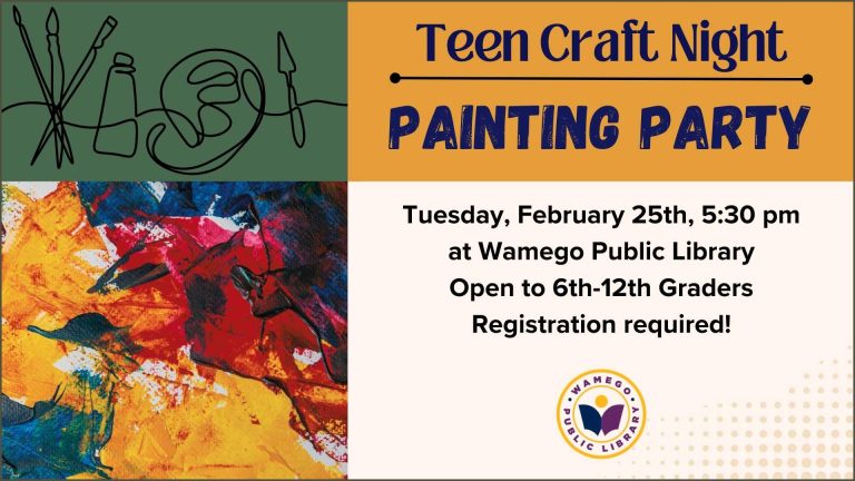 Teen Craft Night: Painting Party, Tuesday Feb. 25th at 5:30, at WPL, click to register