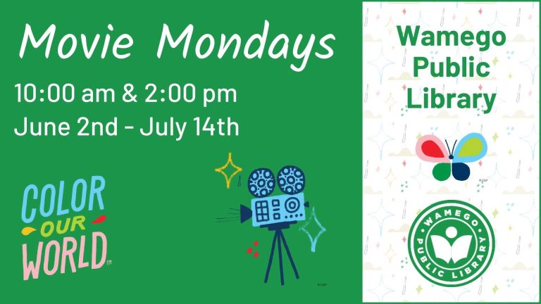 Movie Mondays, 10 am and 2 pm, from June 2nd to July 14th, at WPL