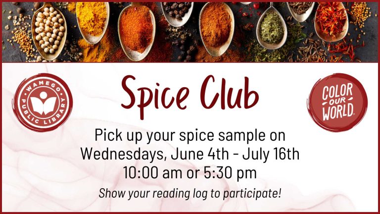 Spice Club: Pick up a spice sample on Wednesdays, from June 4th to July 16th at 10 am or 5:30 pm