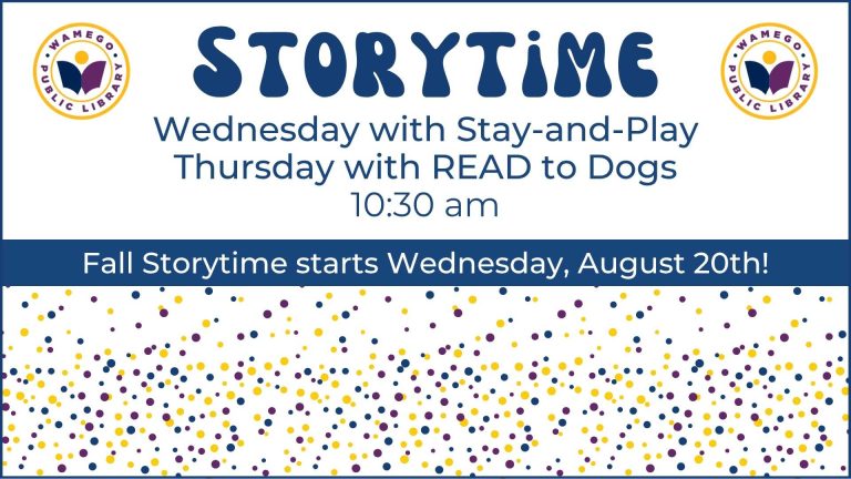Fall Storytime: Wednesdays and Thursdays at 10:30 am, begins Wednesday, August 20th, at WPL
