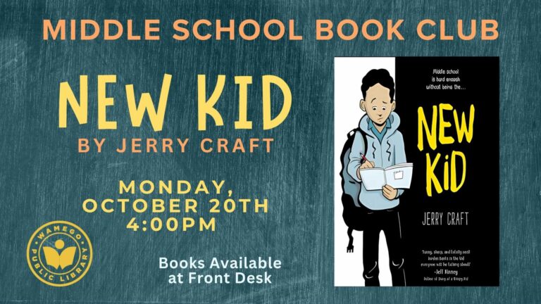 Middle School Book Club: New Kid by Jerry Craft, October 20th at 4 pm, books available at front desk