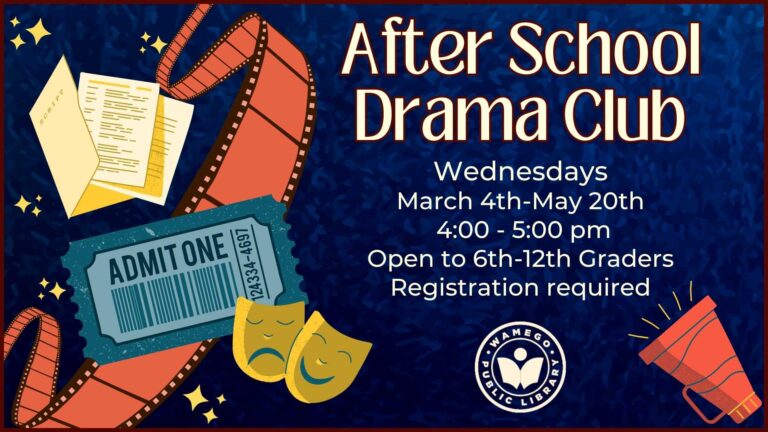 After School Book Club: Wednesdays from March 4th to May 20th, open for grades 6th - 12th, click to register