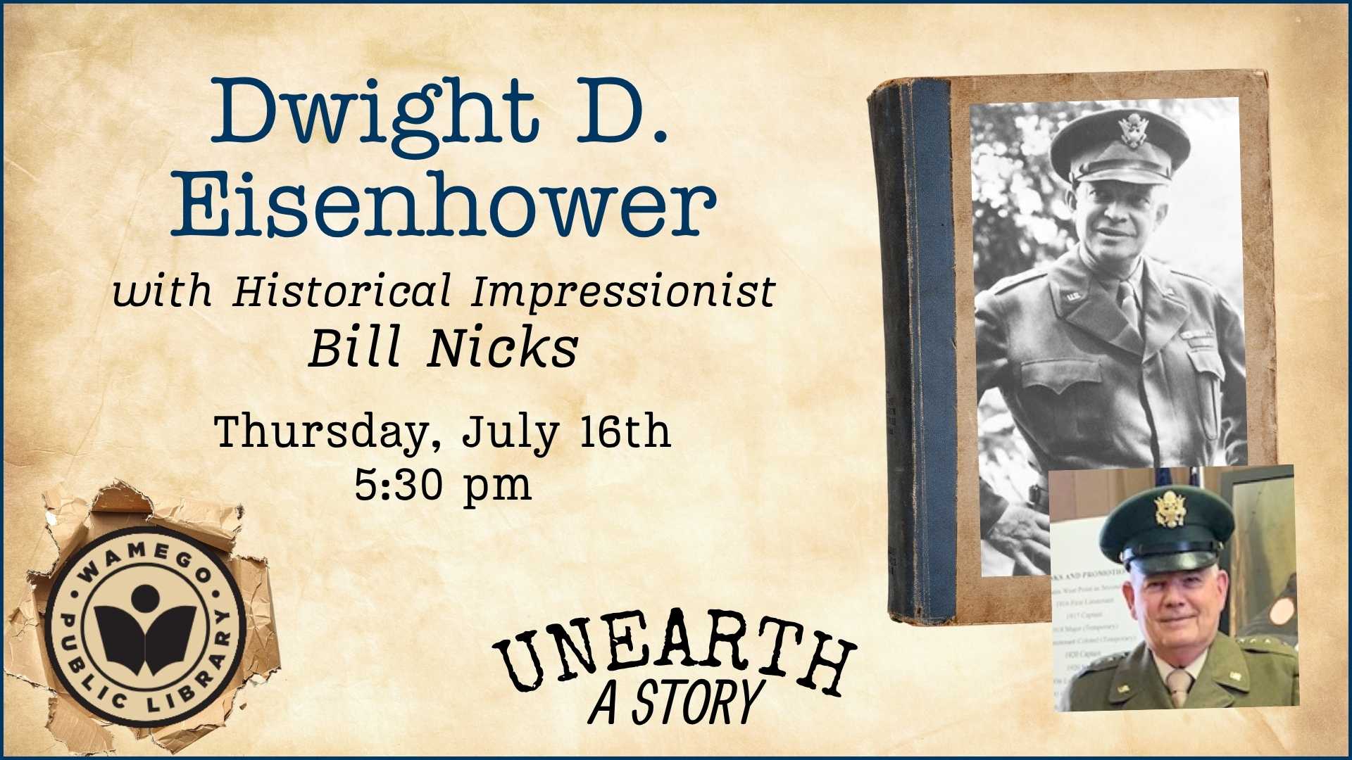 Adult Program: Dwight D. Eisenhower impressionist: Thursday, July 16th at 5:30 pm, at WPL
